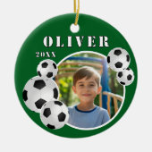 Green Soccer Ball Foto Keramik Ornament (Vorne)