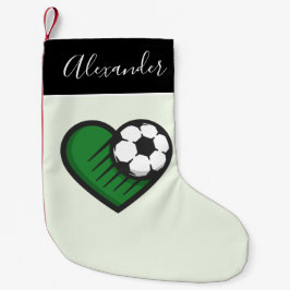 Green Soccer Ball Heart & Boys Name Player Coach Kleiner Weihnachtsstrumpf