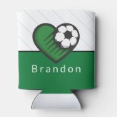 Green Soccer Liebe Kinder Name und Ball gestreift Dosenkühler (Rückseite)