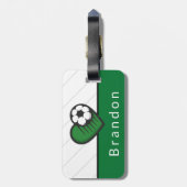 Green Soccer Liebe Kinder Name und Ball gestreift Gepäckanhänger (Rückseite vertikal)