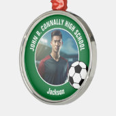 Green Soccer Player Photo High School Christmas Ornament Aus Metall (Links)