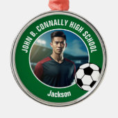 Green Soccer Player Photo High School Christmas Ornament Aus Metall (Vorne)