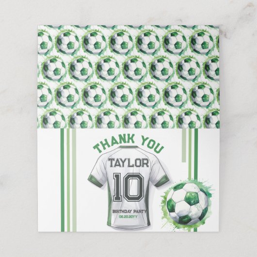 Green Soccer Sports Boy Jersey Kinder Danke Karte (Außenseite Aufgefaltet)