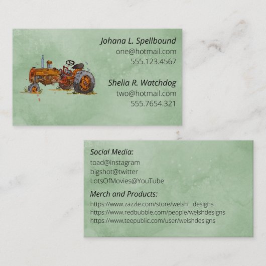 Green Social introduction calling card-tractor Visitenkarte (Vorne/Hinten)