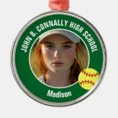 Green Softball Player Photo High School Christmas Ornament Aus Metall (Vorne)