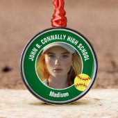 Green Softball Player Photo High School Christmas Ornament Aus Metall