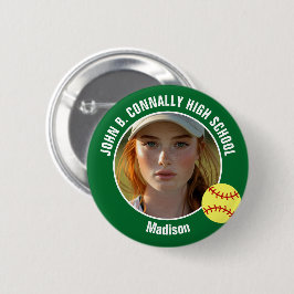 Green Softball Player Photo High School Spirit Button