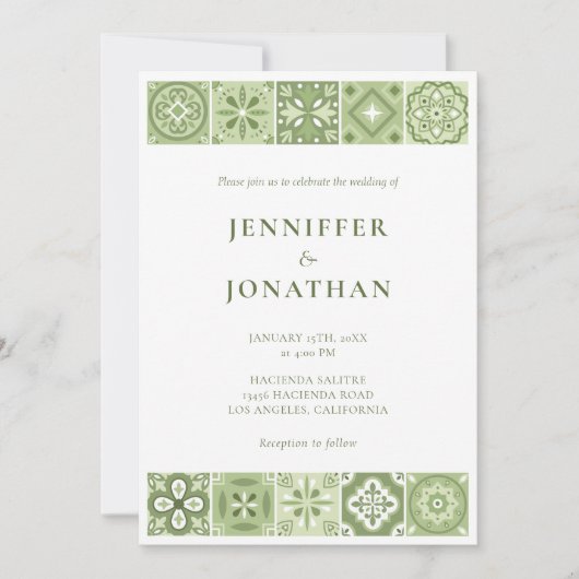 Green Spanish tiles invitation Ankündigung (Vorderseite)
