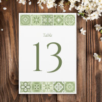 Green Spanish tiles table number