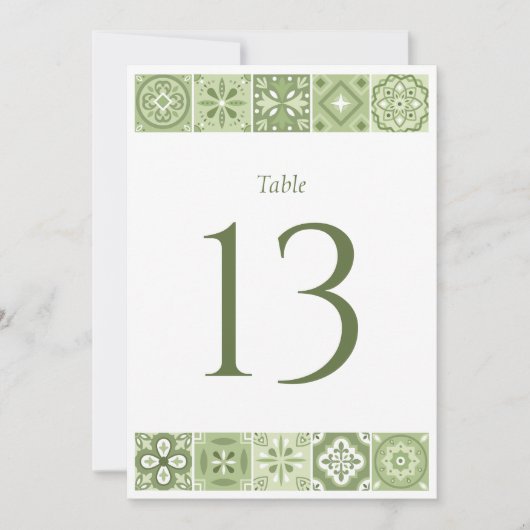 Green Spanish tiles table number Ankündigung (Vorderseite)