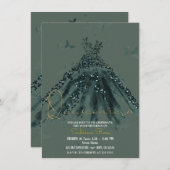 Green Sparkle Butterfly Dance Dance Dance Quinceañ Einladung (Vorne/Hinten)