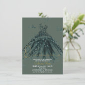 Green Sparkle Butterfly Dance Dance Dance Quinceañ Einladung (Stehend Vorderseite)