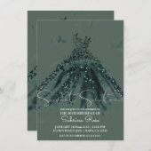 Green Sparkle Butterfly Dance Dress Sweet 16 Party Einladung (Vorne/Hinten)