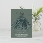 Green Sparkle Butterfly Dance Dress Sweet 16 Party Einladung (Stehend Vorderseite)