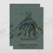 Green Sparkle Butterfly Dance Dress Sweet 16 Party Einladung (Vorne/Hinten)