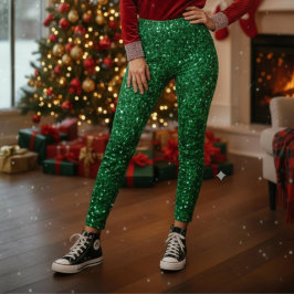 Green Sparkle Christmas Leggings