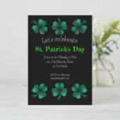 Green Sparkle Kleeblatt Black St Patrick Day Einladung (Stehend Vorderseite)