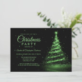 Green Sparkle Light Tree Weihnachtsfest Party Einladung (Stehend Vorderseite)