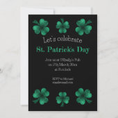 Green Sparkle Shamrock St. Patrick's Day Black Einladung (Vorderseite)