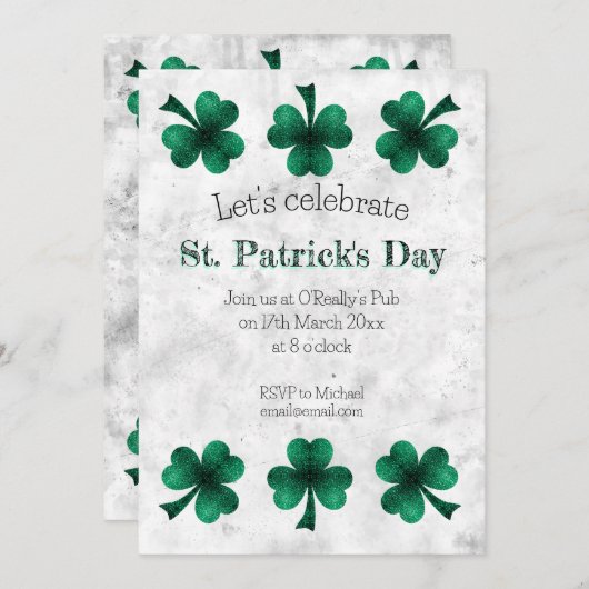 Green Sparkle Shamrock St. Patrick's Day party Einladung (Vorne/Hinten)