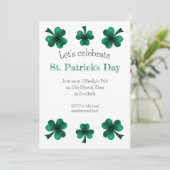 Green Sparkle Shamrock St. Patrick's Day White Einladung (Stehend Vorderseite)