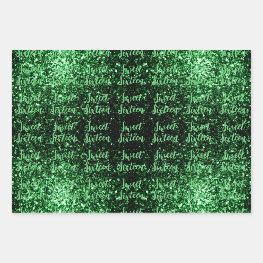 Green sparkles Sweet 16 elegant script pattern Geschenkpapier Set (Vorderseite 2)
