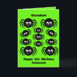 Green Spider Halloween Geburtstagsgrandson Karte<br><div class="desc">Eine personalisierte Spinnen Enkel Geburtstagskarte Halloween mit einem Haufen gruseliger Spinnen. Sie können die Vorderseite dieser grünen Spinne leicht mit ihrem Alter und ihrem Namen personalisieren. Inside liest eine spooktacular Nachricht, die Sie behalten oder bearbeiten können, wenn gewollt. Auf der Rückseite des Geburtstagskartes des Kindes befinden sich die gleichen Spinnen...</div>