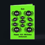 Green Spider Halloween GeburtstagsSohn Karte<br><div class="desc">Eine personalisierte Spinnenspielerkarte zum Geburtstag von Halloween, die eine Menge gruseliger Spinnen enthält. Sie können die Vorderseite dieser grünen Spinne leicht mit ihrem Alter und Namen auf halber Strecke zwischen der Geburtstagskarte eines Sohnes personalisieren. Inside liest eine spooktacular Nachricht, die Sie behalten oder bearbeiten können, wenn gewollt. Auf der Rückseite...</div>