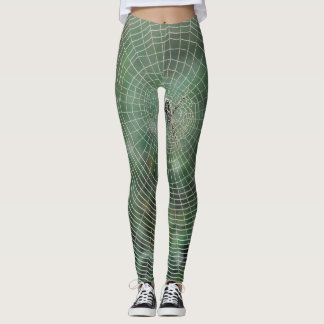 Green Spider Web Print Leggings & Yoga Pants