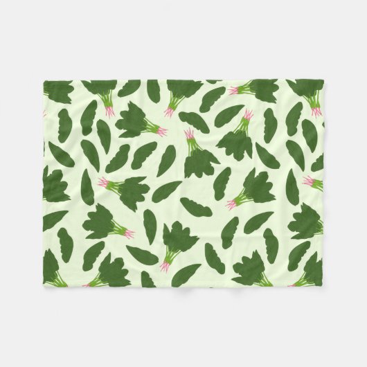 Green Spinach Blätter Muster Fleecedecke (Vorderseite (Horizontal))