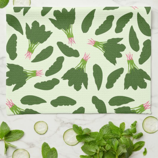 Green Spinach Blätter Muster Geschirrtuch (Gefaltet)