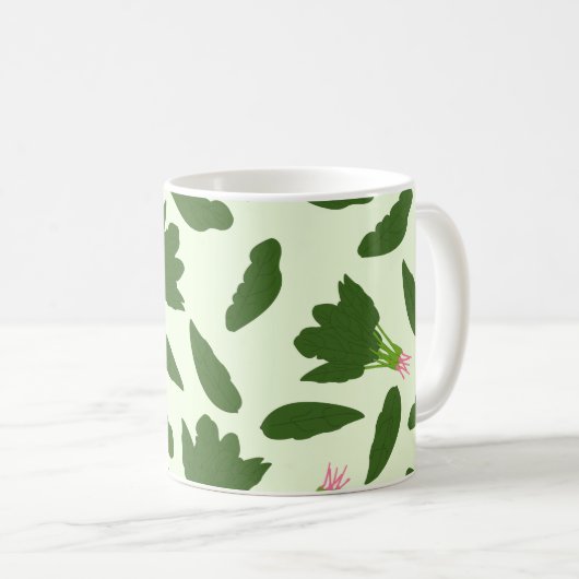 Green Spinach Blätter Muster Kaffeetasse (VorderseiteRechts)