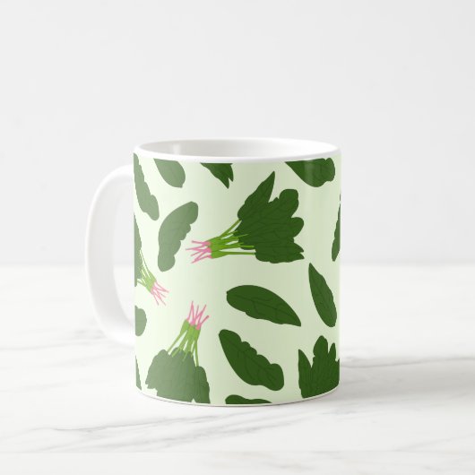 Green Spinach Blätter Muster Kaffeetasse (Vorderseite Links)
