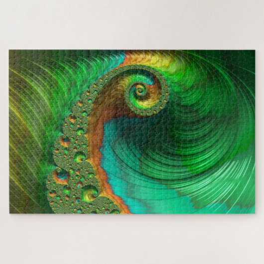 Green Spiral Nautical Wave Holographic Fraktal Art Puzzle (Horizontal)