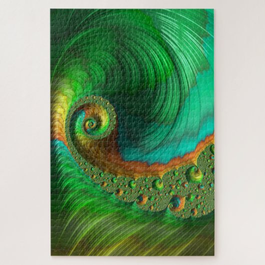 Green Spiral Nautical Wave Holographic Fraktal Art Puzzle (Vertikal)