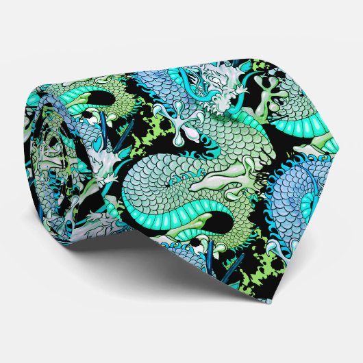 Green Splash Dragon Tattoo Design grün und gelb Krawatte (Gerollt)