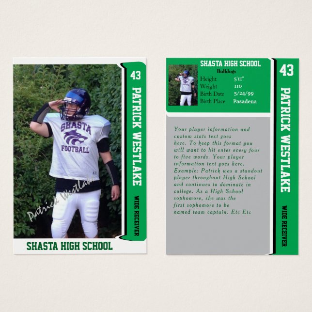 Green Sports Trading Card mit Autogramm (Vorne & Hinten)
