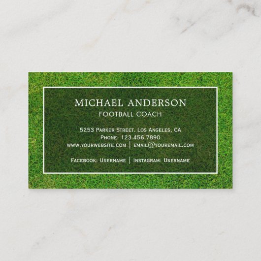 Green Sports Turf Beruflich Football Coach Visitenkarte (Rückseite)