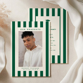 Green Sporty Stripes 2 Photo Graduation Party Einladung