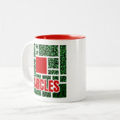 Green Spotted Abstraction with Red Accents Zweifarbige Tasse (Vorderseite Links)