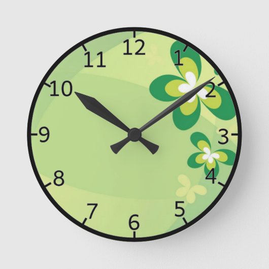Green Spring Flower Runde Wanduhr (Vorderseite)