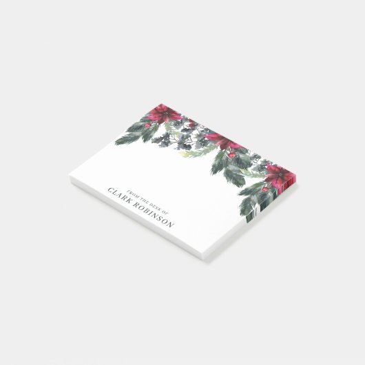 Green Spruce Red Poinsettia Weihnachten Post-it Klebezettel (angewinkelt)