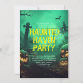 Green Spuk Haven Halloween-Party Einladung (Vorderseite)