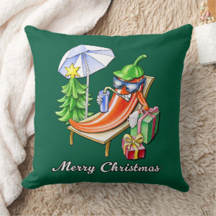 Green Square Frohe Weihnachten Chili Cartoon Art Kissen