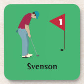 Green Square Golfer Putting Golf Ball Getränkeuntersetzer (Vorderseite)