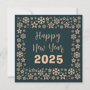 Green Square wish card with a lot of golden stars Feiertagskarte