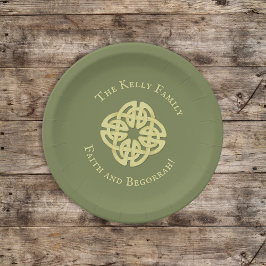 Green St. Patrick's Day Celtic Cross Custom Pappteller