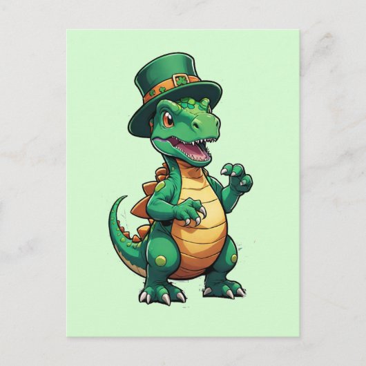 Green St Patrick's Day Dinosaurier Postkarte (Vorderseite)