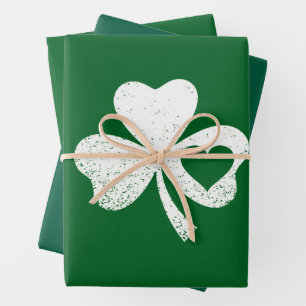 Green St Patricks Day Irish Patty's Heart Kleeblat Geschenkpapier Set