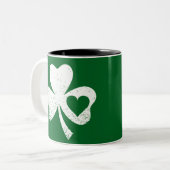 Green St Patricks Day Irish Patty's Heart Kleeblat Zweifarbige Tasse (Vorderseite Links)
